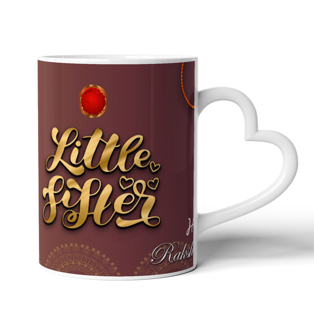 Printed Ceramic Coffee Mug | Siblings | Raksha Bandhan | Little Sister Happy Raksha Bandhan |325 Ml. 